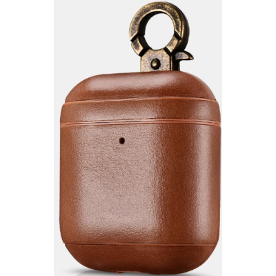 iCarer Vintage Δερμάτινη Θήκη με Γάντζο για Apple AirPods 2nd Gen / 1st Gen - Brown (IAP032-BN)