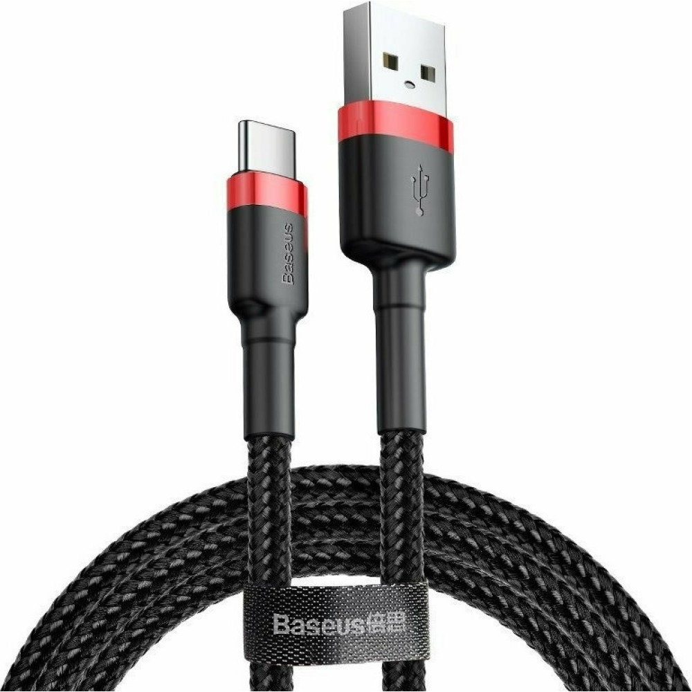 Baseus Καλώδιο Φόρτισης και Μεταφοράς Δεδομένων USB σε Type-C 200cm - 2Α - Red / Black (CATKLF-C91)