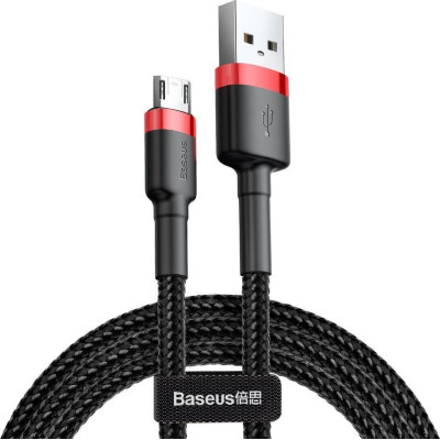 Baseus Καλώδιο Φόρτισης και Μεταφοράς Δεδομένων USB σε MicroUSB - 200cm - 1.5A - Red / Black (CAMKLF-C91)