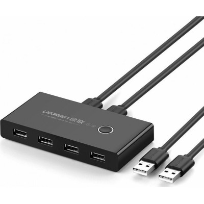 Ugreen USB 2.0 Switch Box - Αντάπτορας 2x USB (male) σε 4x USB (female) - Black (30767)