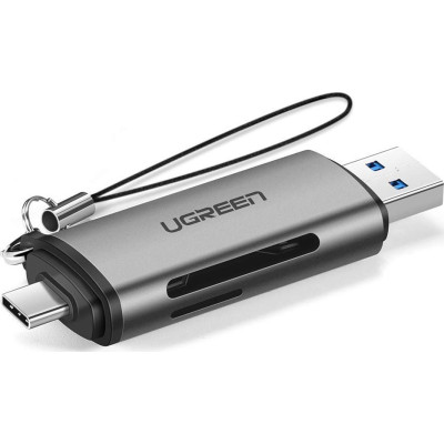Ugreen 2 in 1 Card Reader - USB Stick / Αναγνώστης Καρτών USB (male) σε Type-C (male) με Θύρες SD/microSD - Grey / Black (50706)