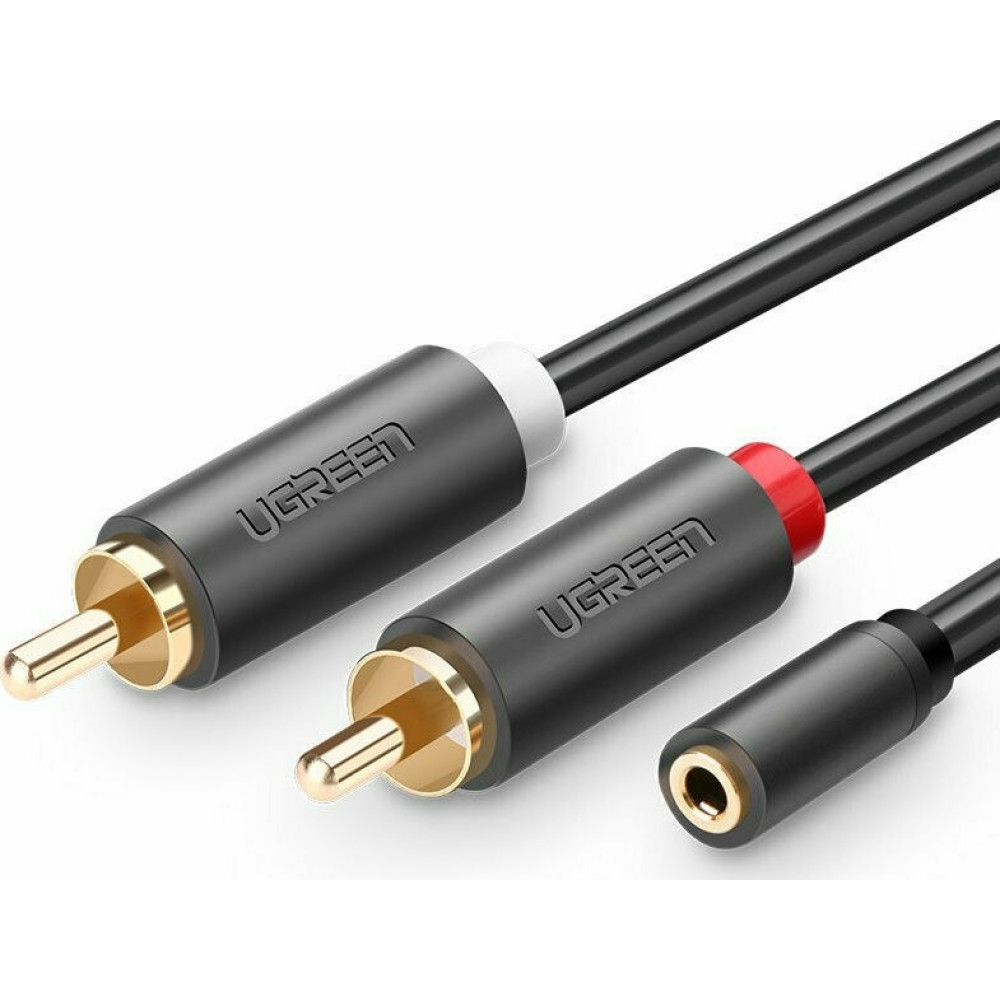 Ugreen Καλώδιο Ήχου Aux Audio - 3.5mm Jack (female) σε 2 x RCA (male) - 25cm - Black (10561)