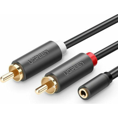 Ugreen Καλώδιο Ήχου Aux Audio - 3.5mm Jack (female) σε 2 x RCA (male) - 25cm - Black (10561)