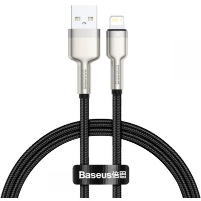 Baseus Cafule Metal - Καλώδιο Φόρτισης και Μεταφοράς Δεδομένων 2.4A - USB σε Lightning - 25cm - Black (CALJK-01)