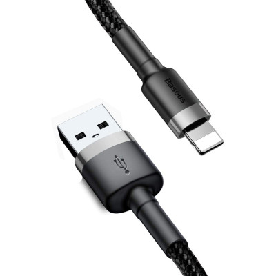 Baseus Καλώδιο Φόρτισης και Μεταφοράς Δεδομένων USB σε Lightning 2.4A - 100cm - Grey / Black (CALKLF-BG1)