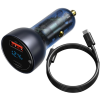 Baseus Car Charger - Γρήγορος Φορτιστής Αυτοκινήτου με 1 x USB / 1 x Type-C και Καλώδιο Type-C σε Type-C - 100cm - 65W - Dark Gray (TZCCKX-0G)