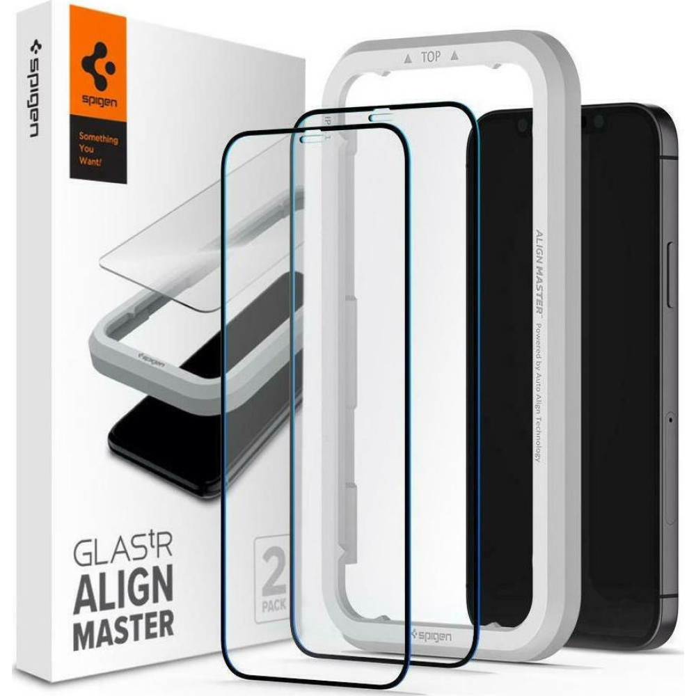 Spigen GLAS.tR ALIGNmaster - Αντιχαρακτικό Fullface Γυάλινο Tempered Glass Apple iPhone 12 / 12 Pro - 2 Τεμάχια - Black (AGL01802)