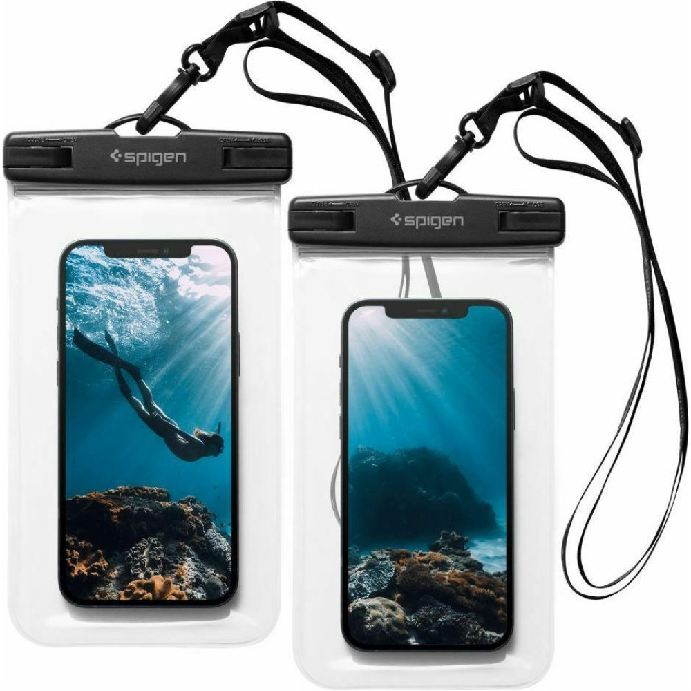 Spigen A601 Universal Waterproof - Αδιάβροχη Θήκη για Κινητά έως 6.8'' - IPX8 - Crystal Clear - 2 Τεμάχια (AMP03098)