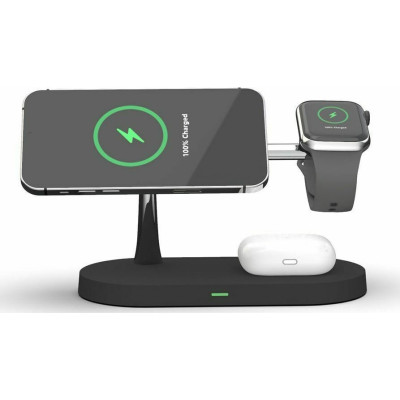 Tech-Protect A12 3 in 1 Wireless Charging Station - Βάση Ασύρματης Φόρτισης MagSafe για iPhone 16 / 15 / 14 / 13 / 12 / Airpods / Apple Watch - 15W - Black (6216990211867)
