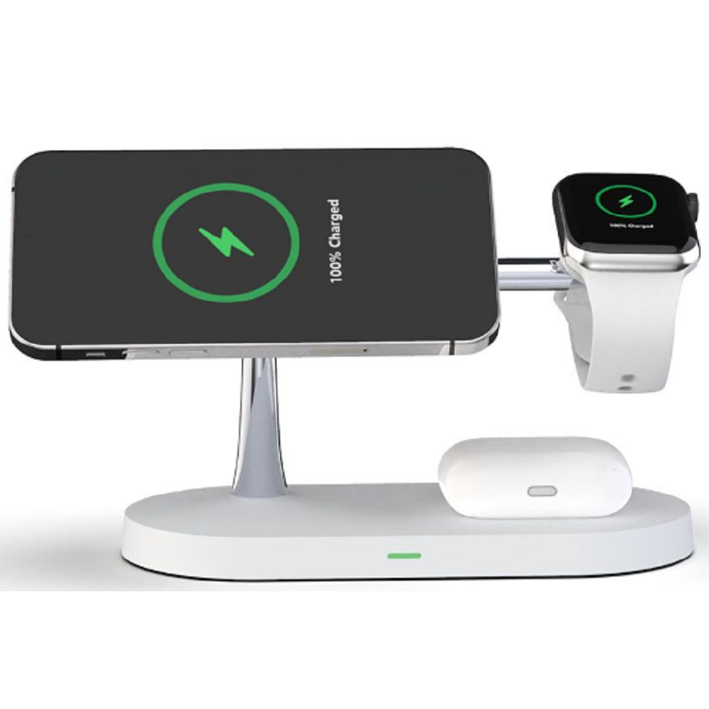Tech-Protect A12 3 in 1 Wireless Charging Station - Βάση Ασύρματης Φόρτισης MagSafe για iPhone 16 / 15 / 14 / 13 / 12 / Airpods / Apple Watch - 15W - White (6216990211850)