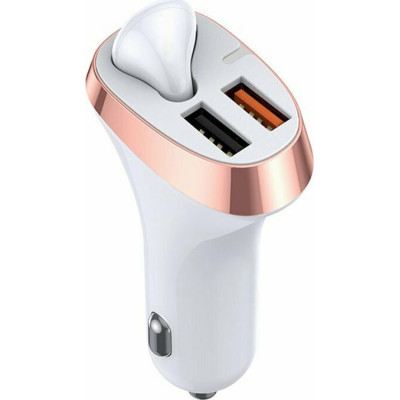 Joyroom JR-CP2 Φορτιστής Αυτοκινήτου Quick Charge 3.0 28W με 2 x USB & Ασύρματο Ακουστικό Bluetooth - White (6941237109156)