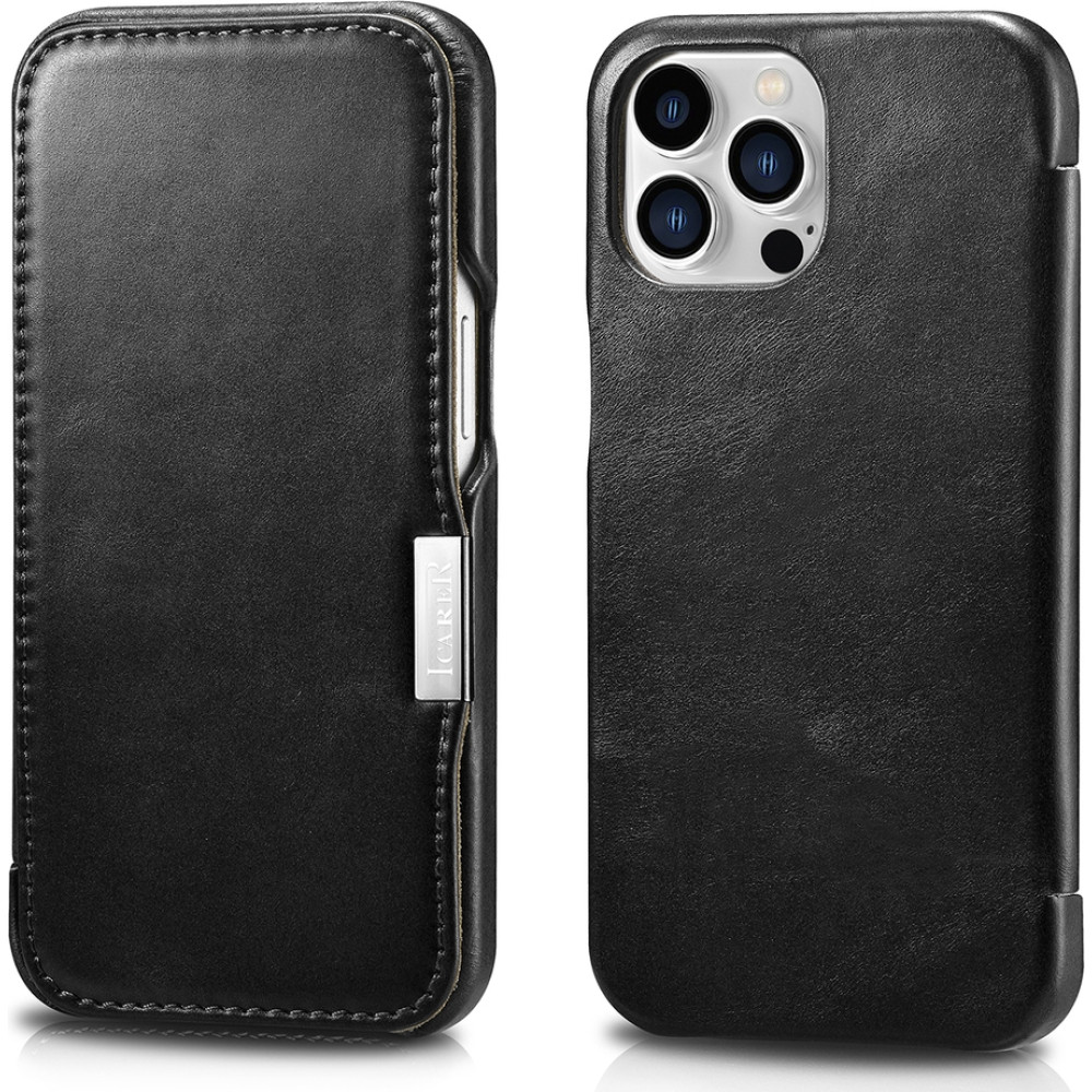 iCarer Vintage Series Side-Open Δερμάτινη Θήκη Apple iPhone 13 Pro Max - Black (RIX1308-BK)