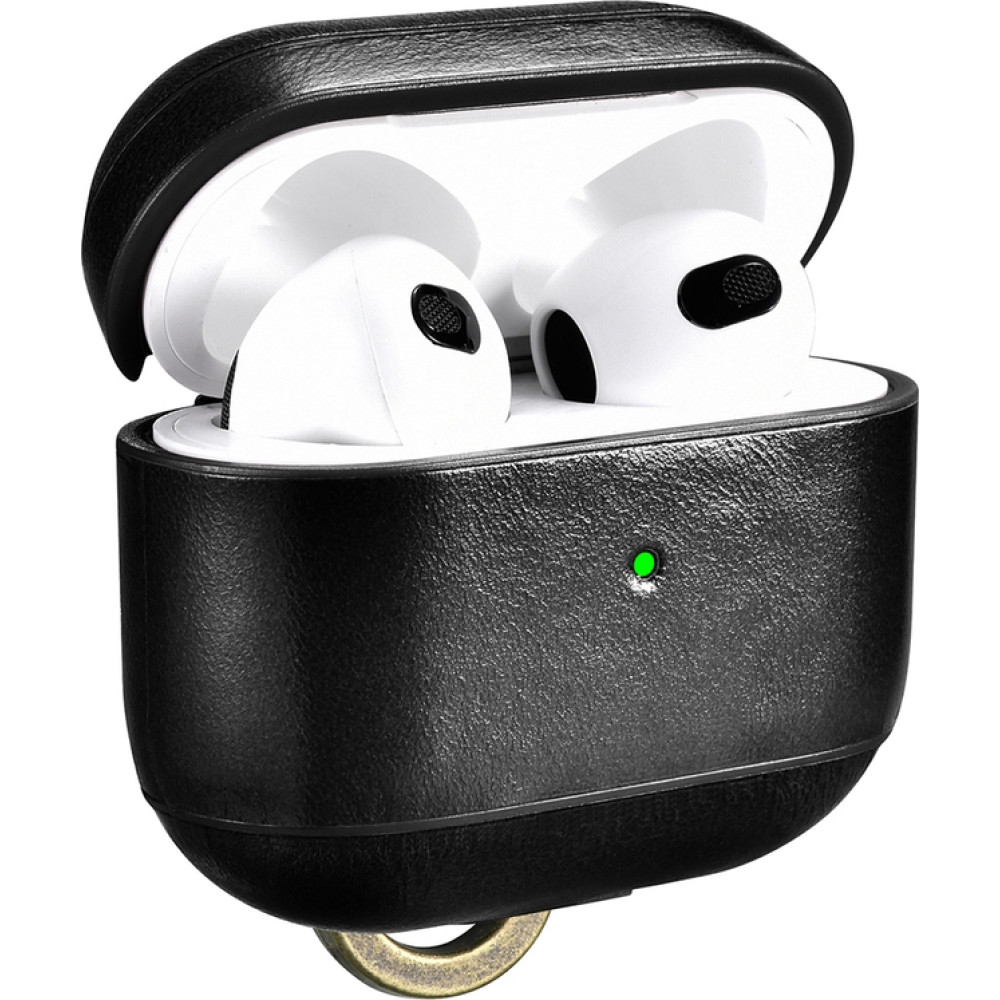iCarer Vintage Δερμάτινη Θήκη με Γάντζο για Apple AirPods 3rd Gen - Black (IAP057-BK)