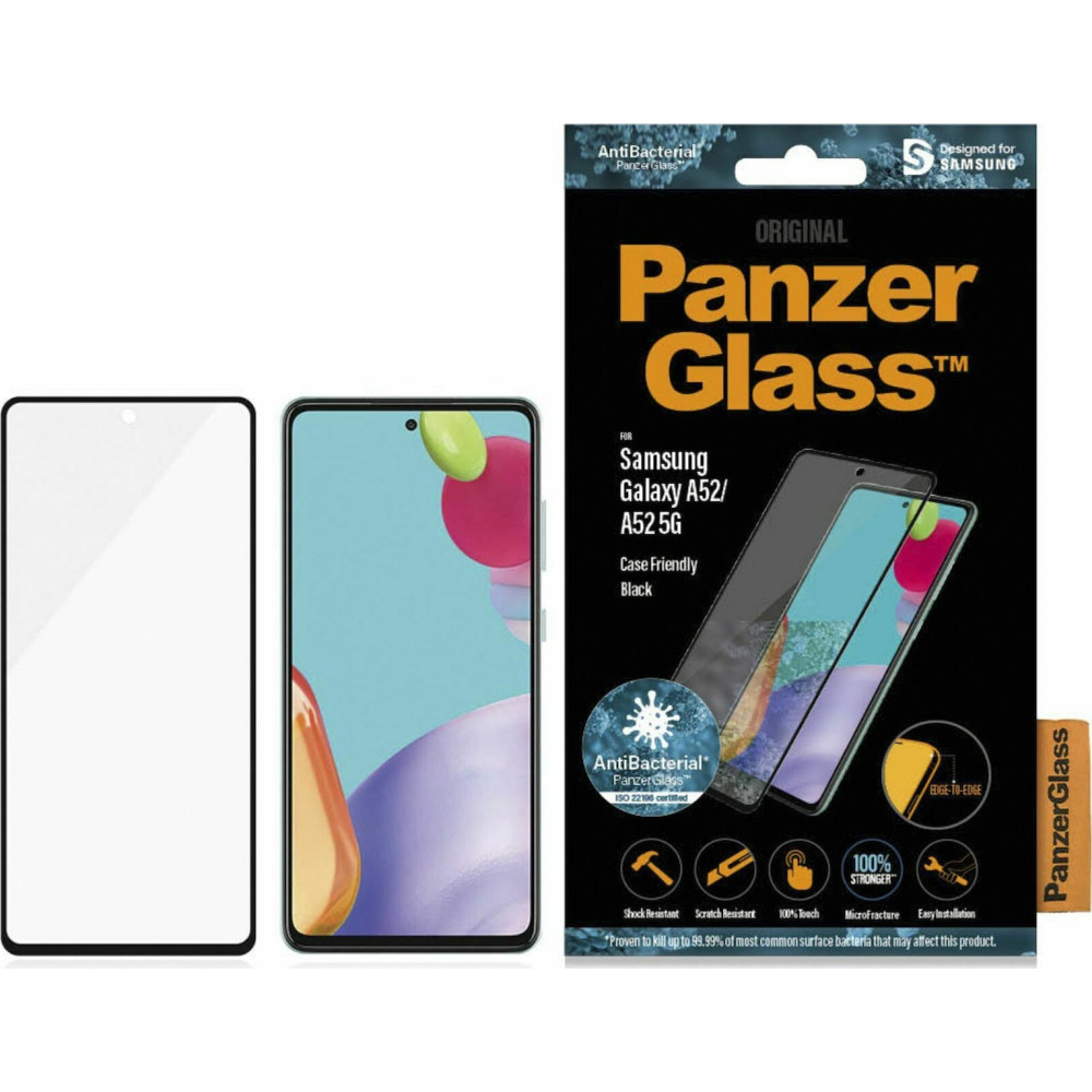 PanzerGlass Tempered Glass Case Friendly Antibacterial - Fullface Αντιχαρακτικό Γυαλί Οθόνης Samsung Galaxy A52 - Black (5711724872532)