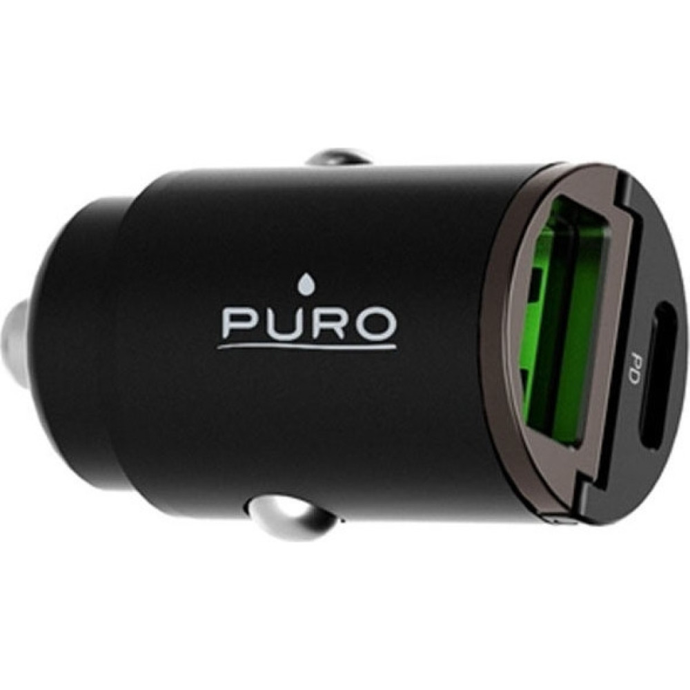 Puro Car Charger - Γρήγορος Φορτιστής Αυτοκινήτου με 1 x USB-A / 1 x Type-C - 30W - Black (FCMCHUSBAC30WBLK)