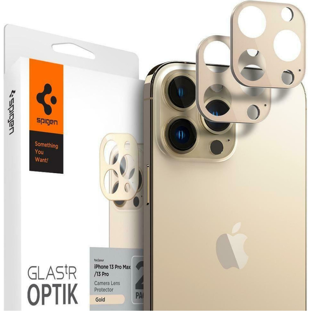 Spigen GLAS.tR OPTIK Camera Lens Protector - Αντιχαρακτικό Προστατευτικό Γυαλί για Φακό Κάμερας Apple iPhone 13 Pro / 13 Pro Max - 2 Τεμάχια - Gold (AGL04034)