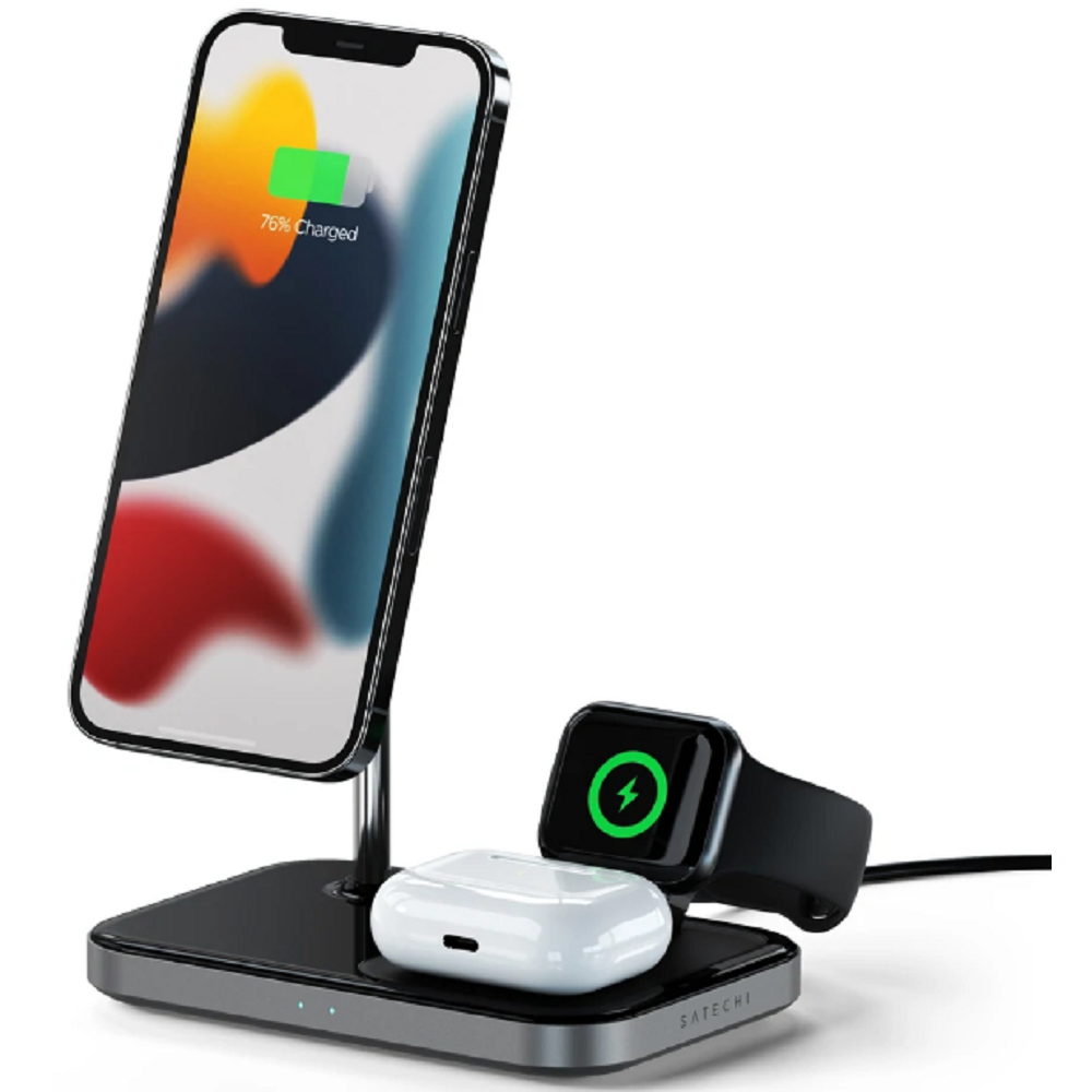 Satechi 3 in 1 Magnetic Wireless Charging Stand - Βάση Ασύρματης Φόρτισης MagSafe για iPhone 16 / 15 / 14 / 13 / 12 / Apple Watch / Airpods - 15W (ST-WMCS3M)