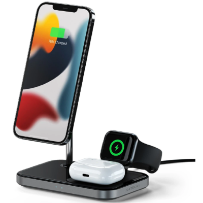 Satechi 3 in 1 Magnetic Wireless Charging Stand - Βάση Ασύρματης Φόρτισης MagSafe για iPhone 16 / 15 / 14 / 13 / 12 / Apple Watch / Airpods - 15W (ST-WMCS3M)