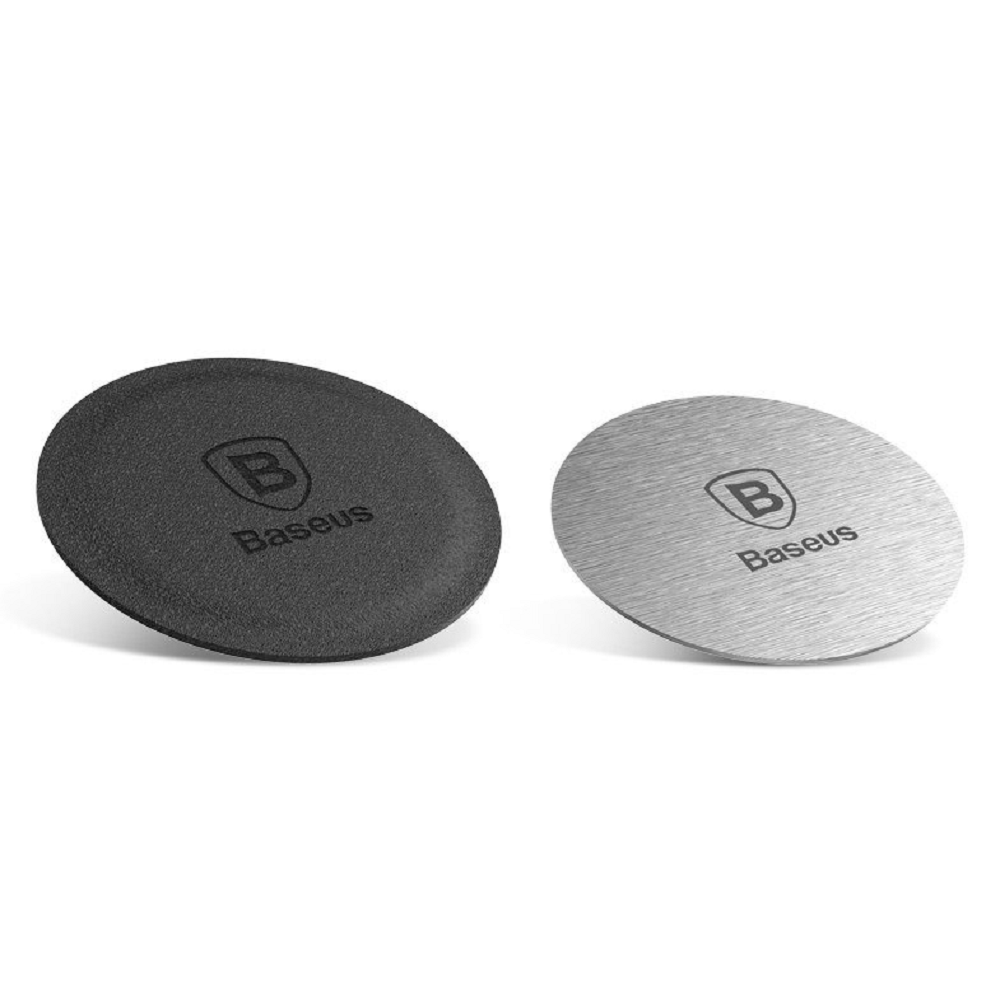 Baseus Magnet Iron Suit - Σετ Αυτοκόλλητες Μαγνητικές Πλάκες από Δερματίνη και Μέταλλο για Μαγνητική Βάση Αυτοκινήτου - 2 Τεμάχια - Black / Silver (ACDR-A0S)