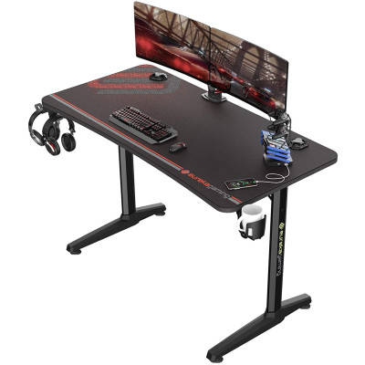 Eureka Ergonomic - Γραφείο Gaming με Βάση για Ποτήρι και Ακουστικά / Οργανωτής Καλωδίων / Βάση με 4 x USB - 120 x 60 x 76.5 cm - Black (ERK-GIP-P47B)