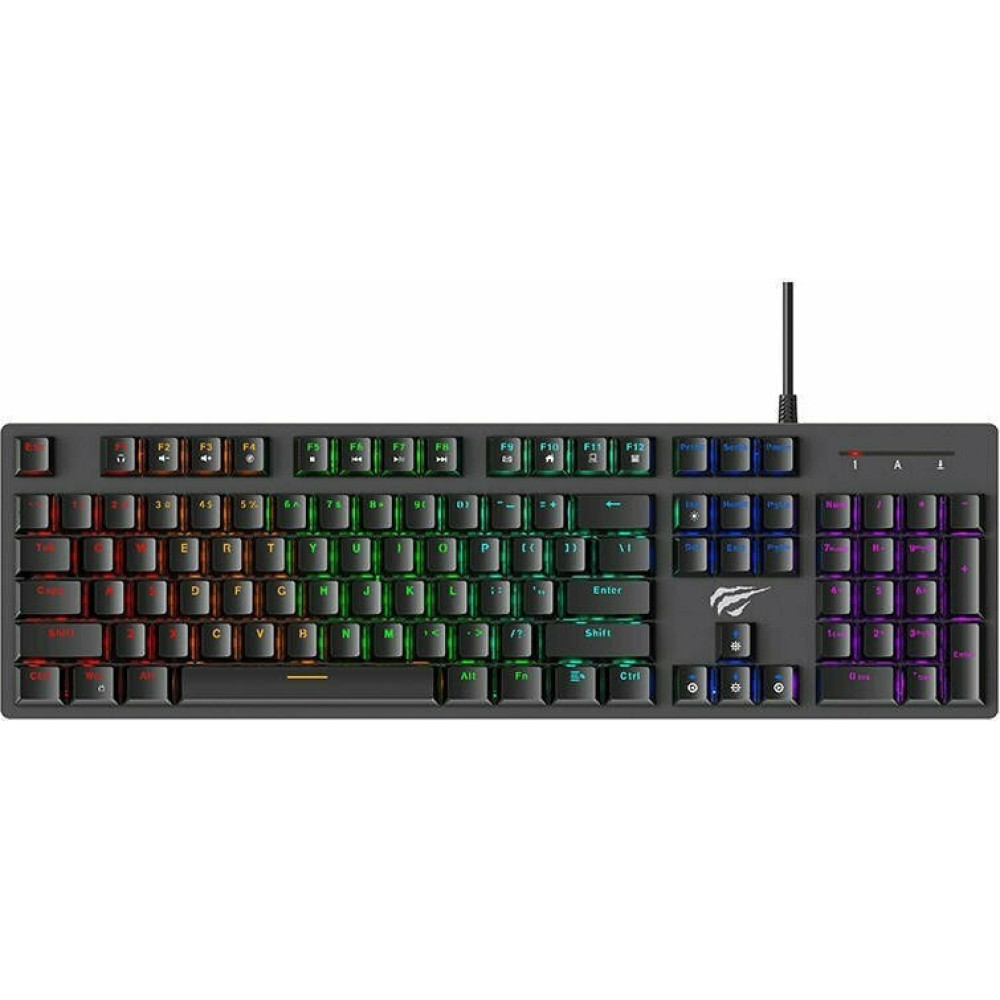 Havit Backlit Mechanical Gaming Keyboard - Ενσύρματο RGB Gaming Μηχανικό Πληκτρολόγιο με Custom Blue Διακόπτες - US - Black (HVKB-KB858L-BK)