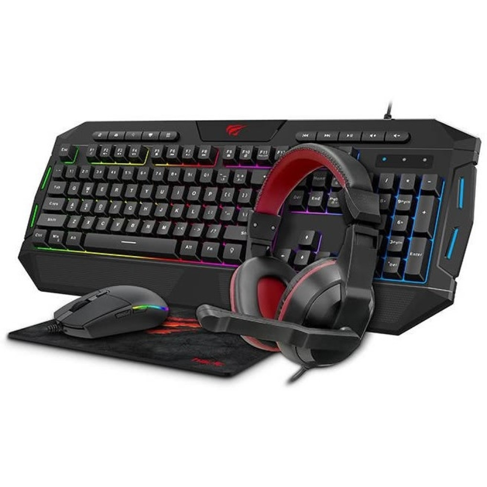 Havit 4in1 Gaming Combo - Σετ Ενσύρματο RGB Gaming Πληκτρολόγιο US / Ποντίκι / Ενσύρματα Ακουστικά Κεφαλής / MousePad - Black (KB501CM)