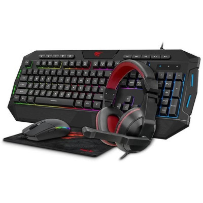 Havit 4in1 Gaming Combo - Σετ Ενσύρματο RGB Gaming Πληκτρολόγιο US / Ποντίκι / Ενσύρματα Ακουστικά Κεφαλής / MousePad - Black (KB501CM)