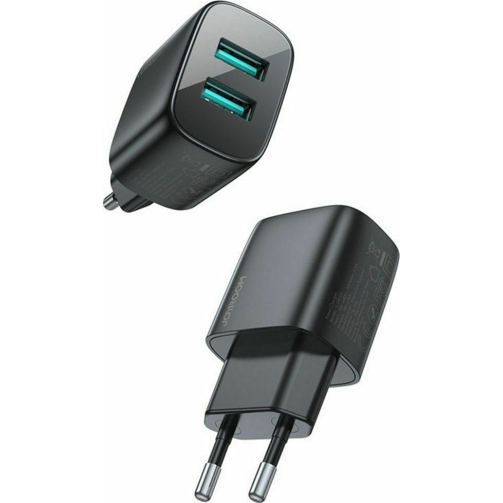 Joyroom Mini Fast Dual Ports Network Charger - Ταχυφορτιστής Ταξιδιού / Αντάπτορας Με 2 x USB-A - 2.4A / 12W - Black (L-2A123)