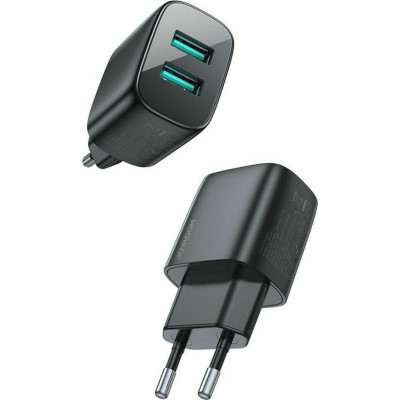 Joyroom Mini Fast Dual Ports Network Charger - Ταχυφορτιστής Ταξιδιού / Αντάπτορας Με 2 x USB-A - 2.4A / 12W - Black (L-2A123)