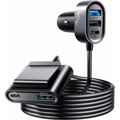 Joyroom Multi-Port Fast Car Charger - Φορτιστής Αυτοκινήτου με 3 x USB-A / 2 x Type-C - QC3.0 - 150cm - 72W - Black (JR-CL05)