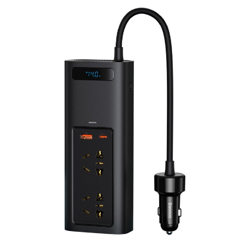 Baseus Inverter In-Car Power Supply Station - Φορτιστής Αυτοκινήτου με 1 x USB-A / 1 x Type-C / 2 x AC - 150W - Black (CRNBQ-A01)