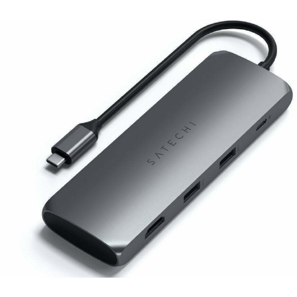 Satechi Αντάπτορας Type-C Hybrid Multiport - Με 1 x Θήκη για SSD Μ.2 SATA Εξωτερικό Σκληρό Δίσκο / 1 x 4K HDMI / 2 x USB-A 3.0 / 1 x Type-C PD - Space Gray (ST-UCHSEM)