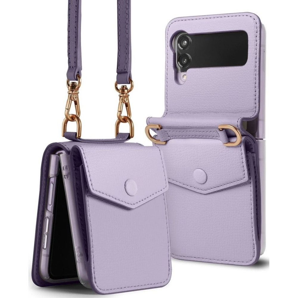 Ringke Folio Signature Card Pocket Δερμάτινη Θήκη - Πορτοφόλι με Λουράκι Λαιμού - Samsung Galaxy Z Flip3 5G - Light Purple (8809818842589)
