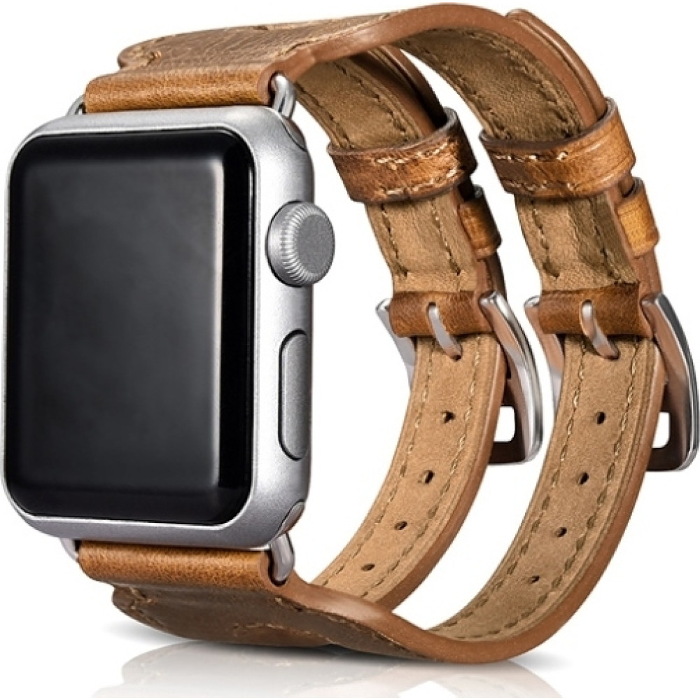 iCarer Double Buckle Cuff Watch Band - Δερμάτινο Λουράκι Apple Watch Ultra2/Ultra1/SE/10/9/8/7/6/5/4 (49/46/45/44mm) - Brown (RIW114)