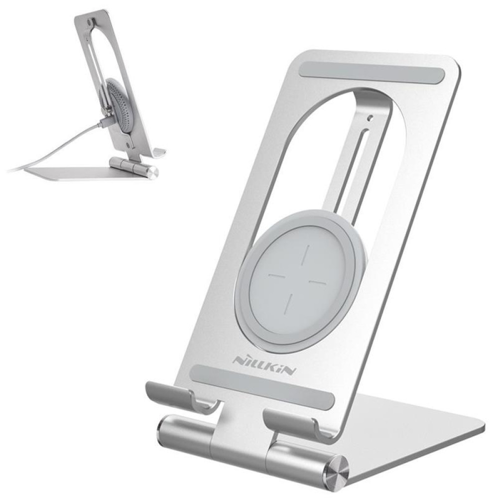 Nillkin NKT01 PowerHold Tablet Wireless Charging Stand - Ασύρματος Φορτιστής Αλουμινίου Qi Pad για Tablet - 15W - Silver - 2 Έτη Εγγύηση (STAND-98562)
