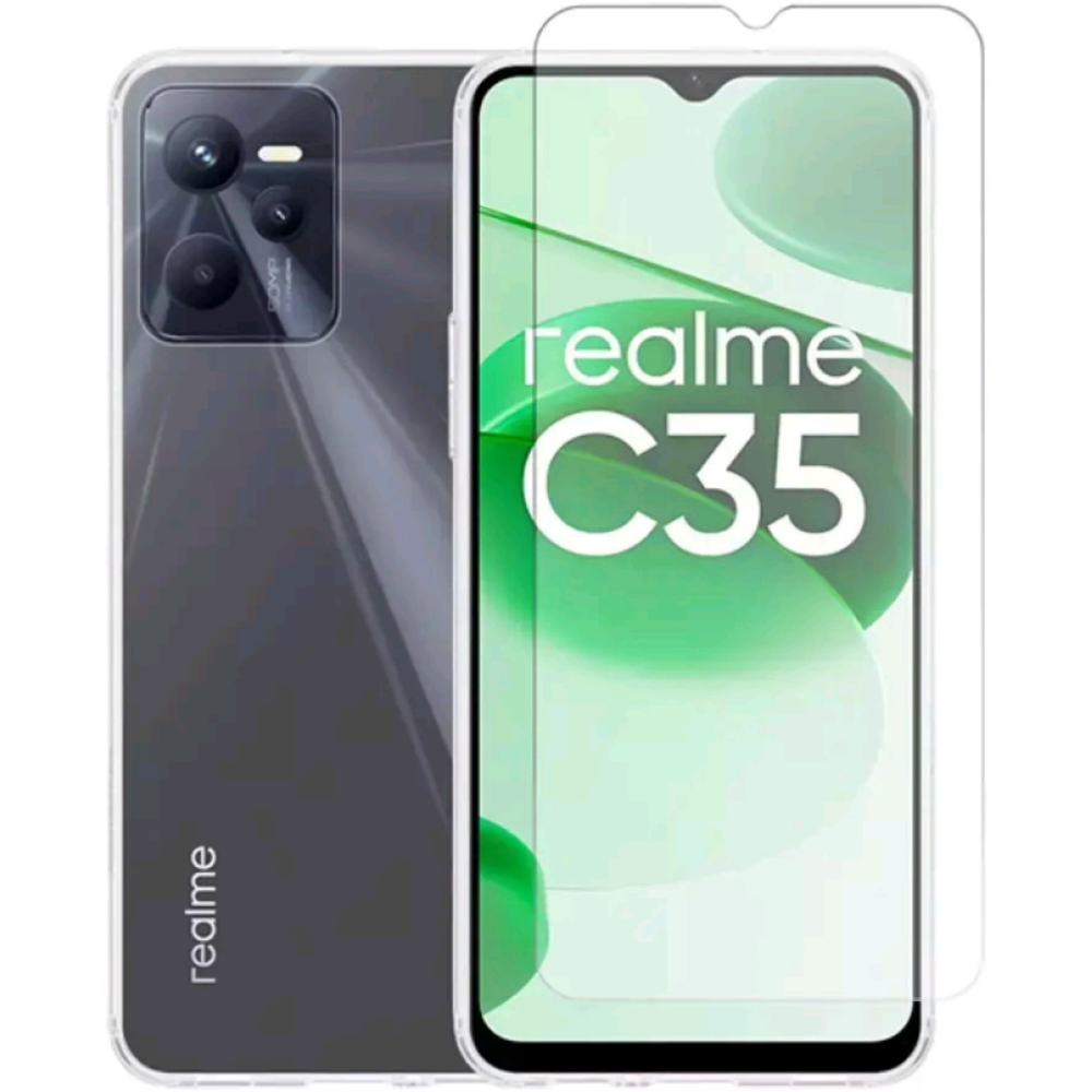 Vivid Set Gelly Case & Tempered Glass - Σετ Διάφανη Θήκη Σιλικόνης & Tempered Glass - Realme C35 - Transparent (VIGELLY232GLASSTN)