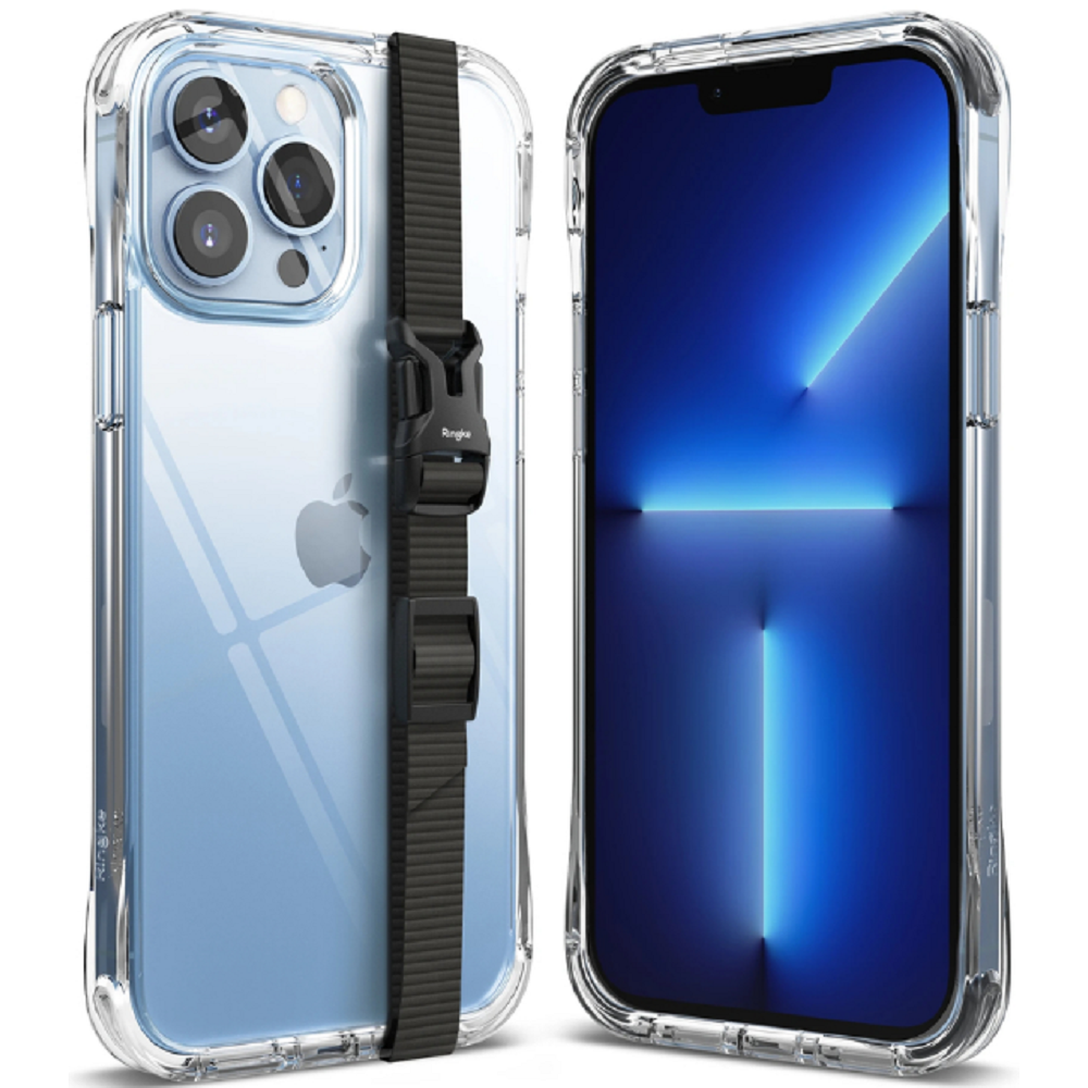 Ringke Fusion Plus Combo Pack - Διάφανη Σκληρή Θήκη με TPU Bumper και Buckle Strap - Apple iPhone 13 Pro Max - White / Black (8809818849199)
