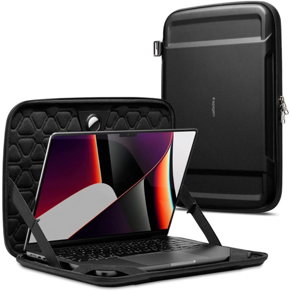 Spigen Pouch Rugged Armor Pro - Σκληρή Θήκη / Τσάντα Sleeve για Laptop 13"-14'' με Ενσωματωμένη Θήκη για Apple AirTag - Black (AFA04270)