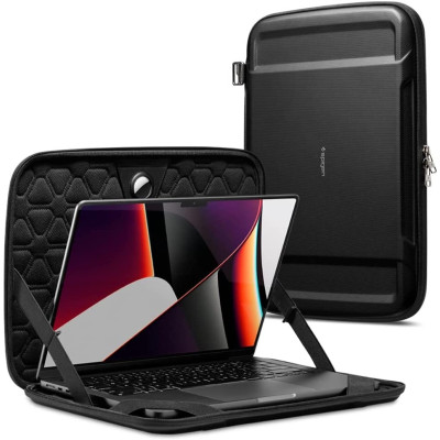 Spigen Pouch Rugged Armor Pro - Σκληρή Θήκη / Τσάντα Sleeve για Laptop 13"-14'' με Ενσωματωμένη Θήκη για Apple AirTag - Black (AFA04270)