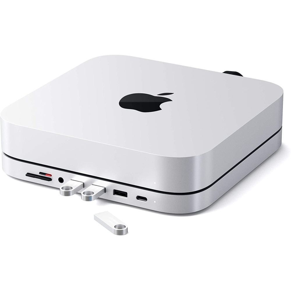 Satechi Stand Hub Βάση Αλουμινίου για Mac Mini 2023 / M1 2020 / 2018 / Mac Studio 2023 / 2022 - Με Θύρες 1 x Type-C / 3 x USB-A / 1 x 3.5mm Jack / 1 x SD & Micro SD - Silver (ST-ABHFS)