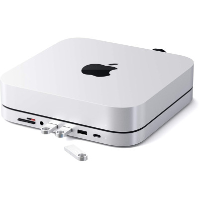 Satechi Stand Hub Βάση Αλουμινίου για Mac Mini 2023 / M1 2020 / 2018 / Mac Studio 2023 / 2022 - Με Θύρες 1 x Type-C / 3 x USB-A / 1 x 3.5mm Jack / 1 x SD & Micro SD - Silver (ST-ABHFS)