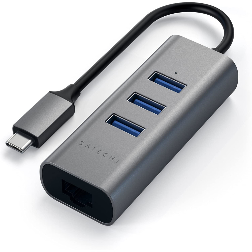 Satechi Type-C 2 in 1 USB Hub & Ethernet - Αντάπτορας Αλουμινίου Με 3 x USB-Α / 1 x Ethernet - Space Gray (ST-TC2N1USB31AM)