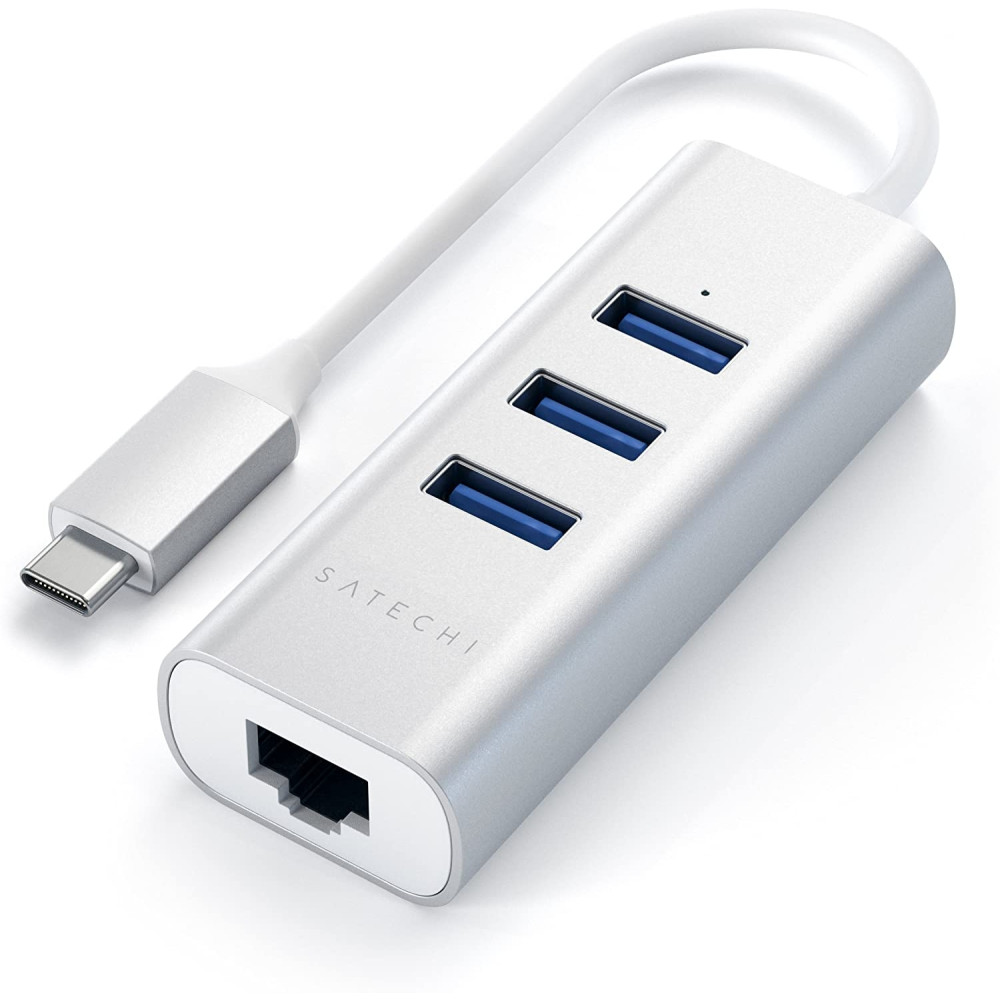 Satechi Type-C 2 in 1 USB Hub & Ethernet - Αντάπτορας Αλουμινίου Με 3 x USB-Α / 1 x Ethernet - Silver (ST-TC2N1USB31AS)