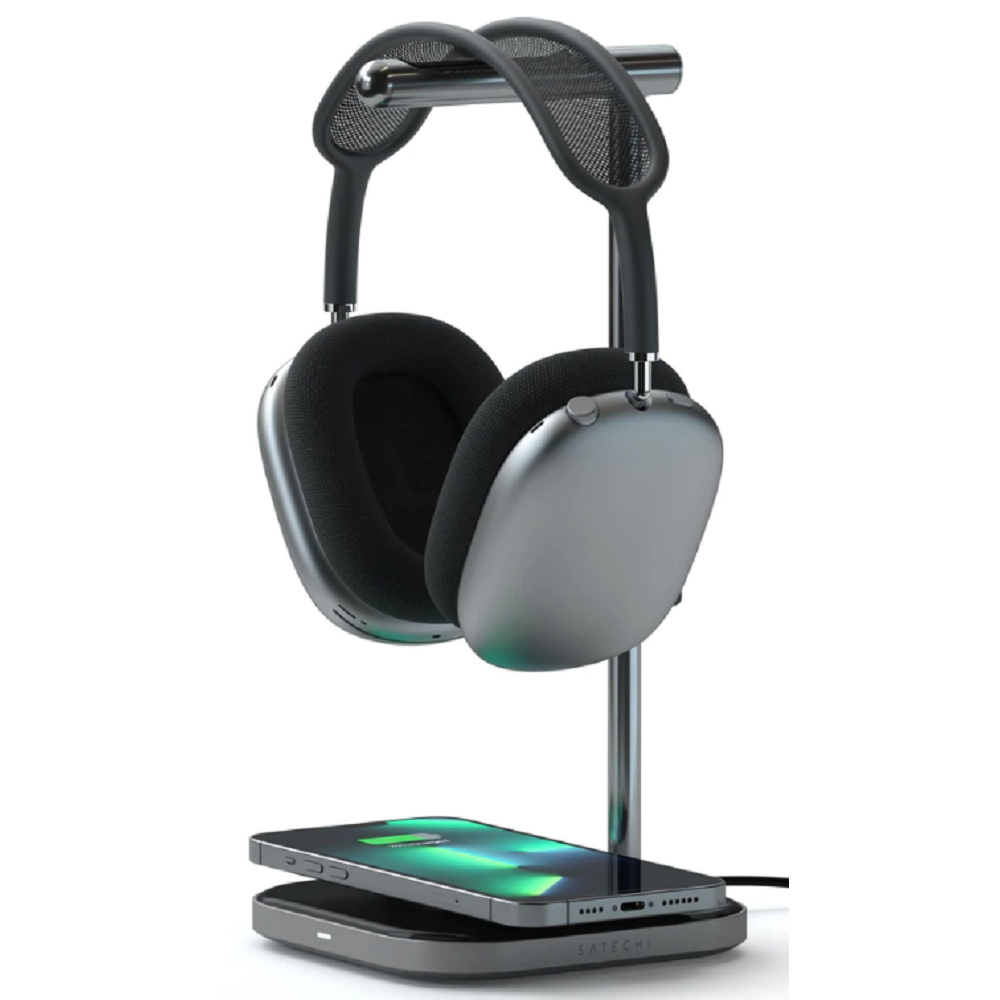 Satechi 2 in 1 Headphone Stand and Wireless Charger - Βάση Στήριξης & Φόρτισης Airpods Max με 1 x Type-C και Ασύρματη Φόρτιση MagSafe για iPhone 14 / 13 / 12 - 7.5W - Space Gray (ST-UCHSMCM)