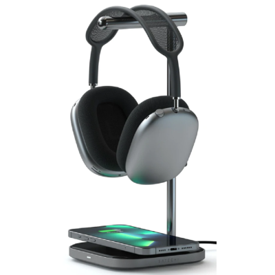 Satechi 2 in 1 Headphone Stand and Wireless Charger - Βάση Στήριξης & Φόρτισης Airpods Max με 1 x Type-C και Ασύρματη Φόρτιση MagSafe για iPhone 14 / 13 / 12 - 7.5W - Space Gray (ST-UCHSMCM)