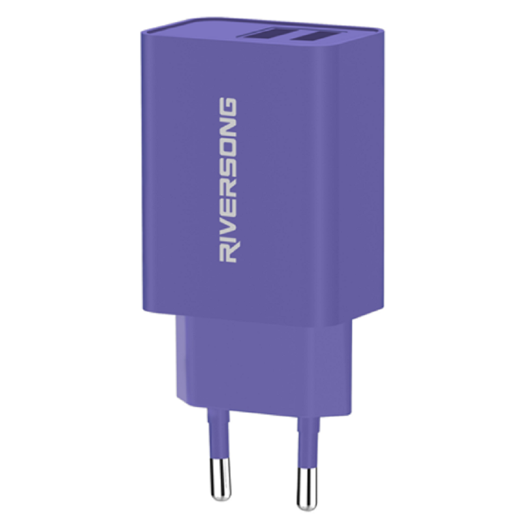 Riversong SafeKub D2 Dual - Φορτιστής Ταξιδιού / Αντάπτορας με 2 x USB - 2.4A - 12W - Purple (AD29-EUPU)