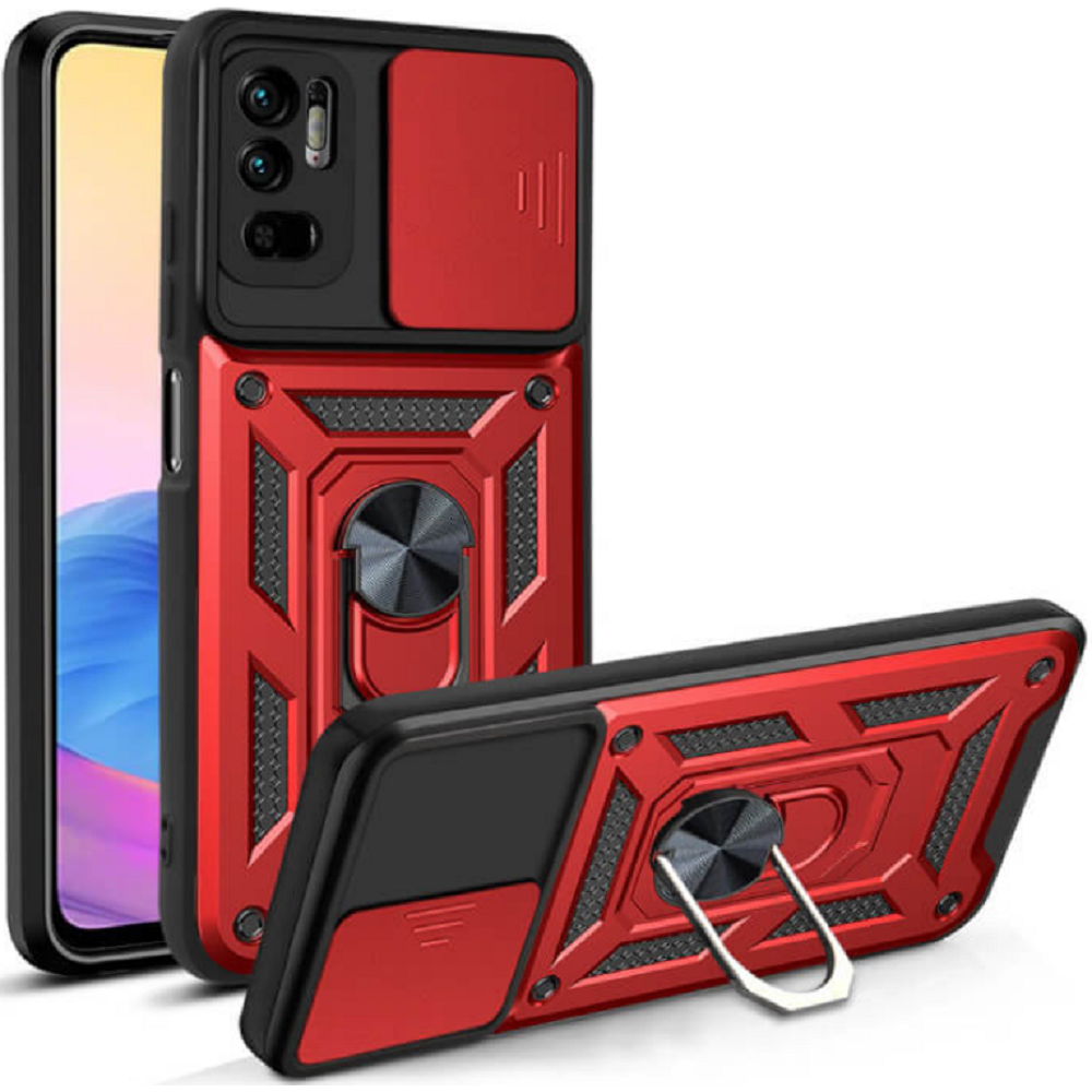 Bodycell Armor Slide - Ανθεκτική Θήκη Xiaomi Redmi Note 10 5G με Κάλυμμα για την Κάμερα & Μεταλλικό Ring Holder - Red (5206015017346)