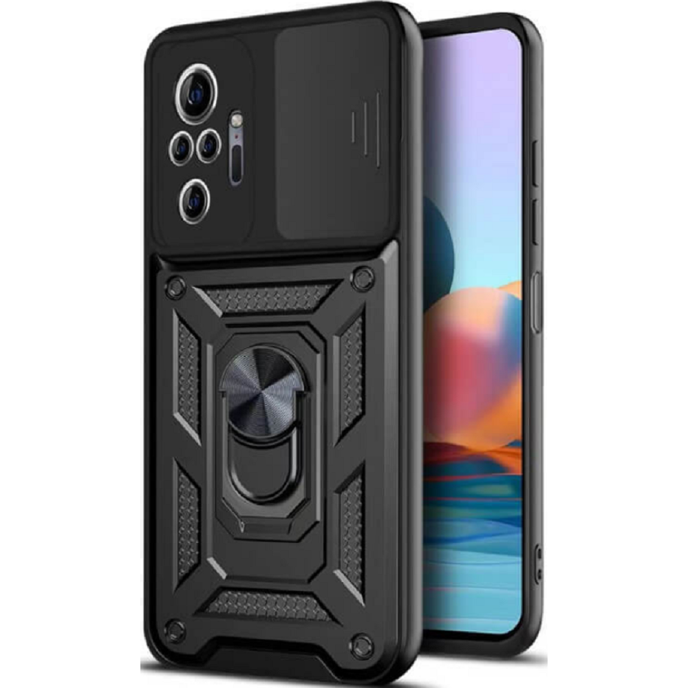 Bodycell Armor Slide - Ανθεκτική Θήκη Xiaomi Redmi Note 10 Pro με Κάλυμμα για την Κάμερα & Μεταλλικό Ring Holder - Black (5206015017360)