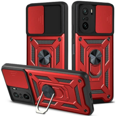 Bodycell Armor Slide - Ανθεκτική Θήκη Xiaomi Poco F3 με Κάλυμμα για την Κάμερα & Μεταλλικό Ring Holder - Red (5206015012051)