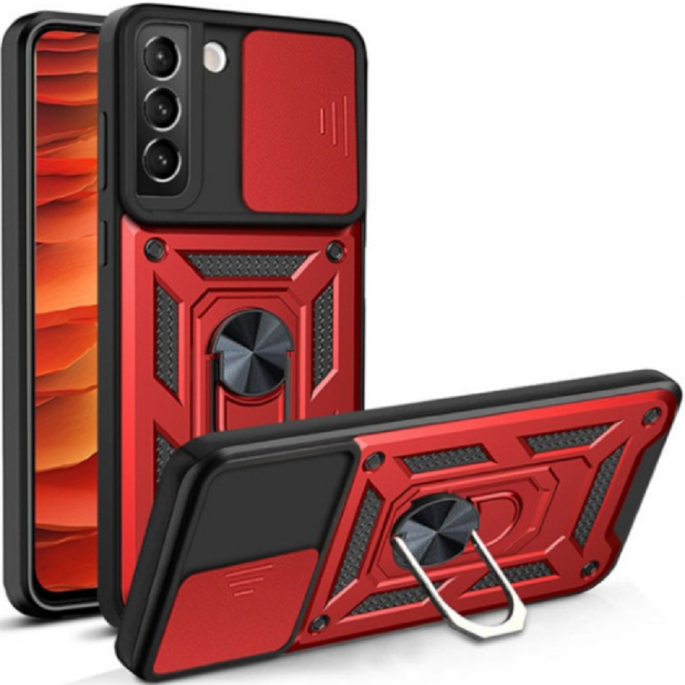 Bodycell Armor Slide - Ανθεκτική Θήκη Samsung Galaxy S21 5G με Κάλυμμα για την Κάμερα & Μεταλλικό Ring Holder - Red (5206015004858)